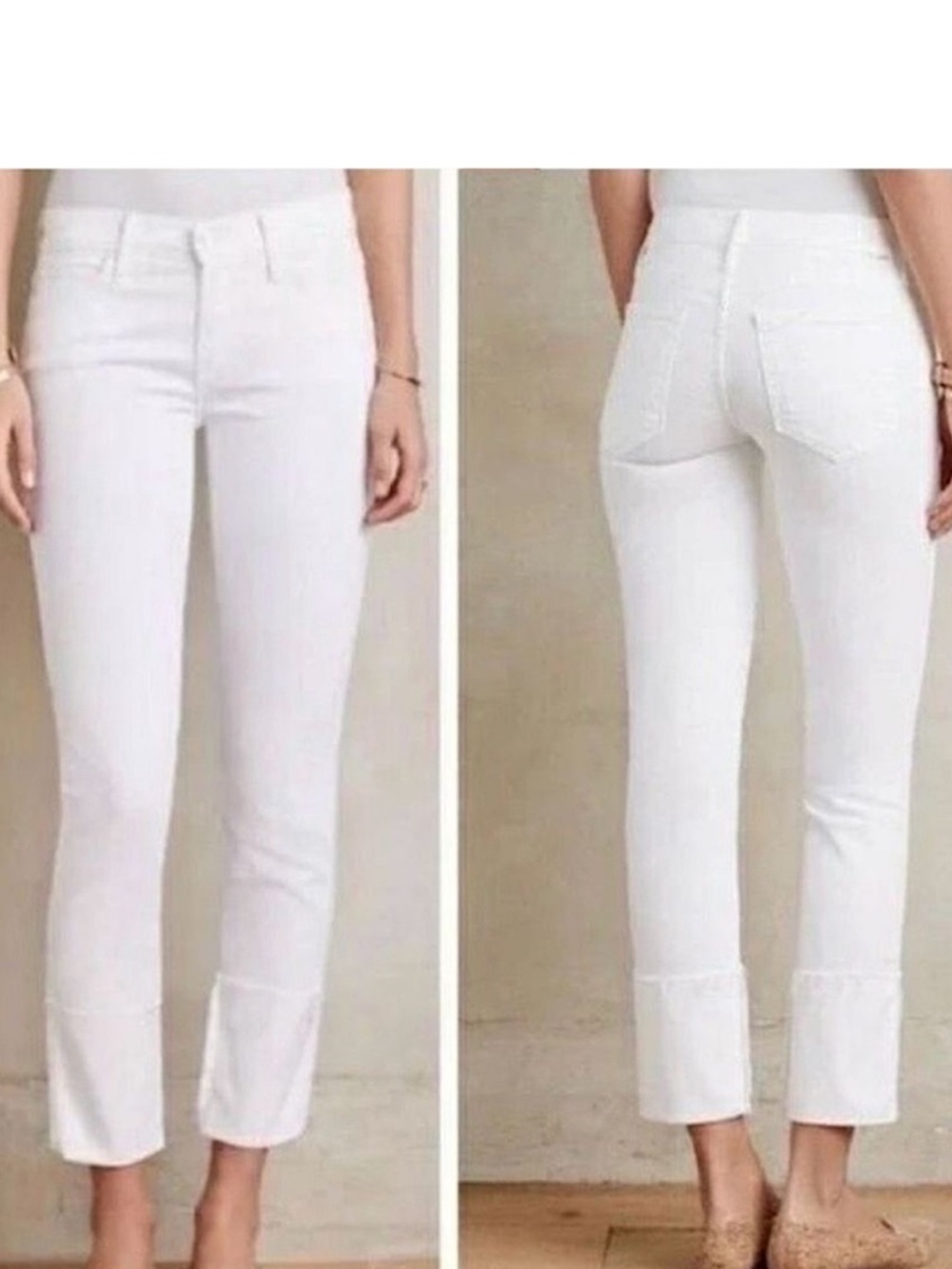 Mother Denim Pony Boy Fray Cuff White Jeans 27